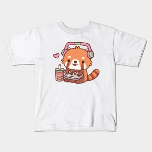 Cute Red Panda Loves Playing Video Games Kids T-Shirt